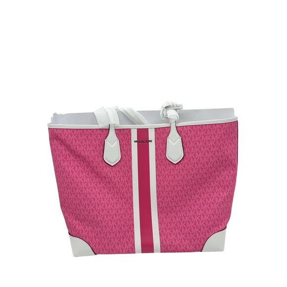 RETAIL $498 Michael Kors Pink Eva Large Signature Logo Stripe Tote Bag*NWT - Picture 3 of 13